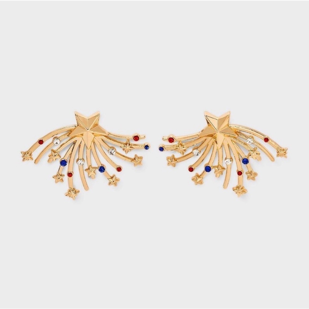 SUGARFIX by BaubleBar Fireworks Show Statement Earrings - Gold/Blue/Red - NWT